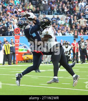 London, UK. 15th Oct, 2023. Tennessee Titans wide receiver Chris Moore catches the football during their match against the Baltimore Ravens in the NFL International Series game at White Hart Lane in London on Sunday, October 15, 2023. Ravens beat the Titans 24-16. Photo by Hugo Philpott/UPI Credit: UPI/Alamy Live News Stock Photo