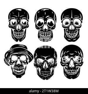 Drawing of silhouette human skull bundle, vector illustration Stock ...