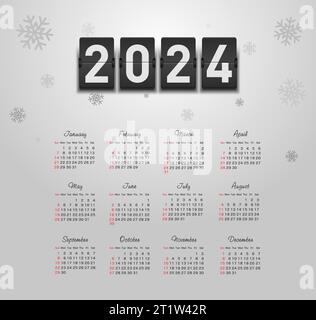 Calendar 2024 year. Color vector template. Week starts on Sunday. Basic grid. Ready design Stock Vector