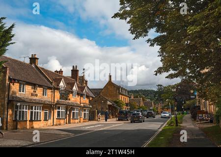 Main street of Broadway with Horse and Hound in view. Stock Photo