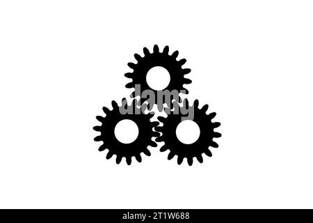 Silhouette of three meshed gears on a white background Stock Photo