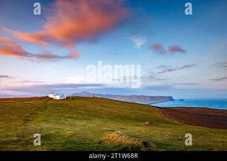 Fantastic views of the magical place on small peninsula. Popular tourist attraction. Dramatic and gorgeous scene. Location place Sudurland, cape Dyrho Stock Photo