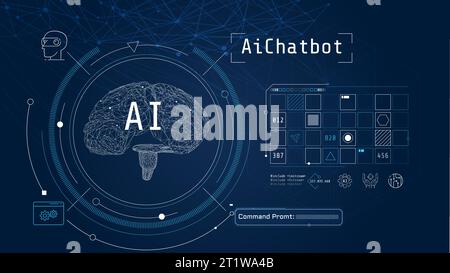 Digital brain with circuits, minimalistic artificial intelligence. Stock Vector
