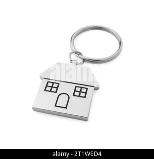 Metallic keychain in shape of house isolated on white Stock Photo