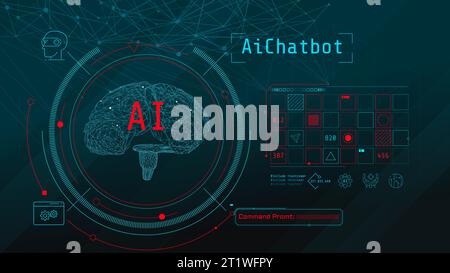 Digital brain with circuits, minimalistic artificial intelligence. Stock Vector