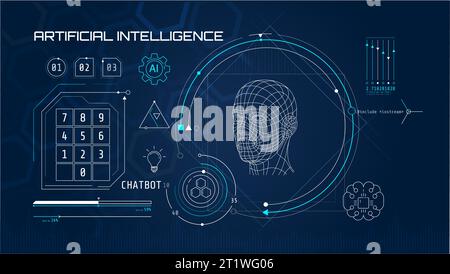 Built-in artificial intelligence in a technology circle with a 3D head on a abstract background. Stock Vector