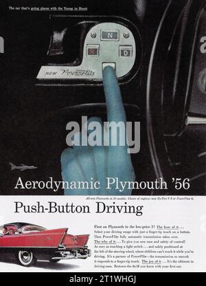 1956 Plymouth Belvedere with PowerFlite Push-Button Driving Ad Stock Photo