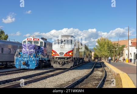 Santa Fe New Mexico - October 6, 2023: The Rail Runner Express, a commuter rail system Stock Photo