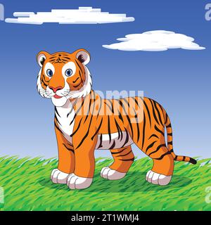 tiger vector cartoon, wild animal, tiger for children book, cartoon tiger, illustration of tiger, vector tiger cartoon, jungle, wild Stock Vector