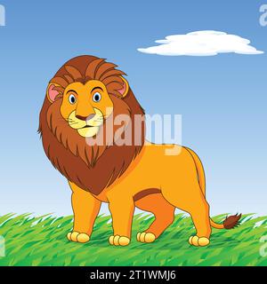 lion cartoon vector, lion illustration, children book illustration, vector lion, wild life animal, jungle, cartoon, Stock Vector