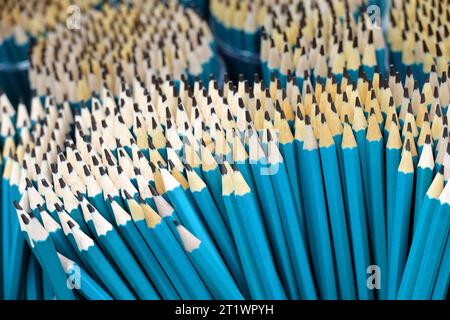 Wooden pencils in the stationery store Stock Photo
