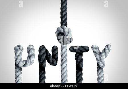 Male hands tie a rope tree,Rope knot line tied together with nature  background,as a symbol for trust, teamwork or collaboration. Stock Photo