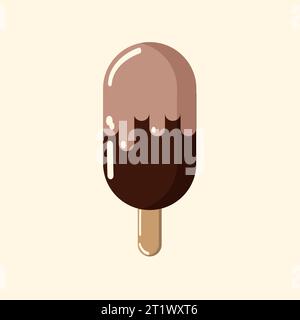 Chocolate ice cream on a stick, cold and delicious in chocolate icing. Vector, object, EPS10. Stock Vector