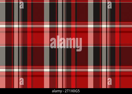 Texture vector pattern of plaid textile fabric with a seamless tartan background check in black and red colors. Stock Vector