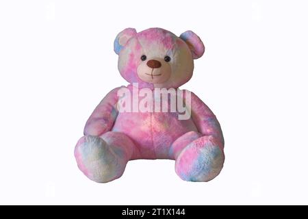 Pink teddy bear toy isolate on white background. Close-up. Stock Photo