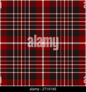 Tartan background textile of check vector texture with a pattern seamless fabric plaid in red and dark colors. Stock Vector