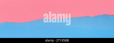 Long banner with ripped paper. Abstract torn Paper banner in pink and blue colors with copy space. Torn Paper with space for text with blue background Stock Photo