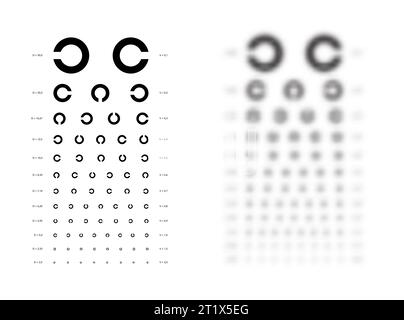 Landolt C Eye Test Chart broken ring blurred medical illustration. Japanese vision test line vector sketch style outline isolated. Vision board optometrist test examination Checking optical glasses Stock Vector