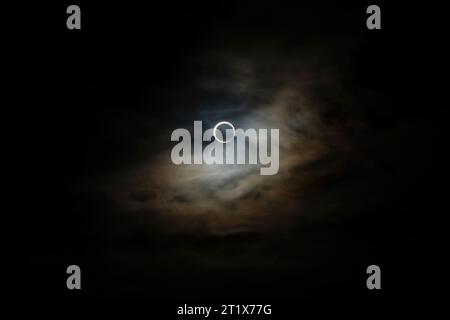 The annular eclipse on October 14th 2023 in Central Oregon, as seen from Newberry Crater National Monument, USA Stock Photo