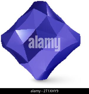 Low Poly Cubical Object, Geometric Wireframe Shape, or Blue Crystal Polyhedron with Shadow Effect on White Background Stock Vector