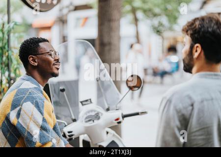 Multiracial Business Team Collaborating Outdoors for Successful Project Progress. Resting Coworkers Collaborating in a Supportive Atmosphere. Stock Photo