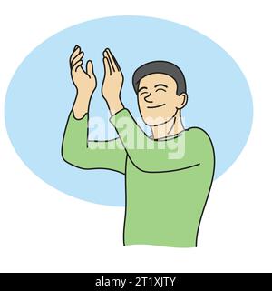 half length of man clapping his hands with smile illustration vector hand drawn isolated on white background Stock Vector