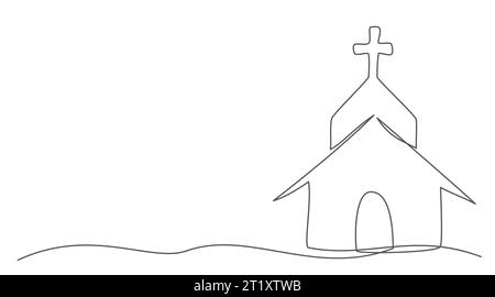 Church One line drawing isolated on white background Stock Vector