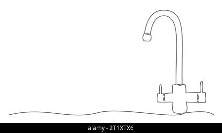 Faucet One line drawing isolated on white background Stock Vector