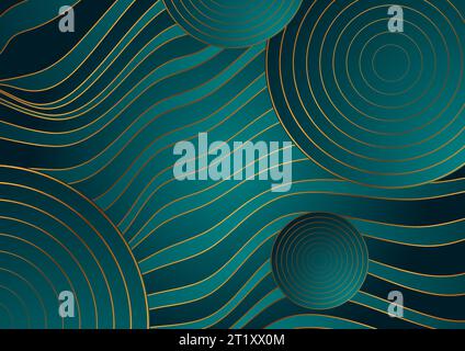 Abstract luxury wavy bronze and turquoise corporate background with circle. Vector design Stock Vector