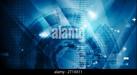 Dark blue shiny technology background with HUD gear elements. Abstract vector design template Stock Vector