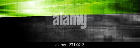Black and green tech grunge banner with squares texture. Geometric abstract vector background Stock Vector