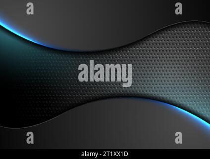 Futuristic technology abstract perforated background with neon glowing wavy lines. Vector design Stock Vector