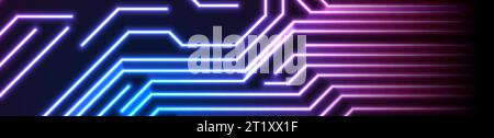Glowing blue purple neon circuit board lines abstract banner design. Technology vector background Stock Vector