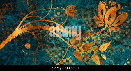 Golden luxury and turquoise grunge floral abstract background. Vector design Stock Vector