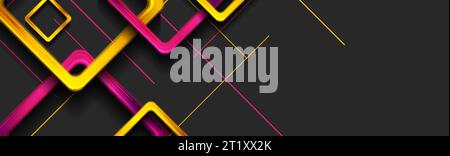 Pink yellow glossy squares abstract technical background. Vector geometric banner design Stock Vector