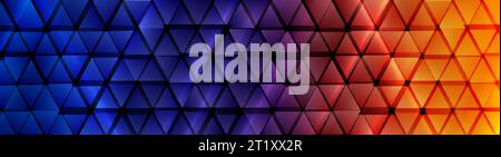 Blue and orange technology glowing web banner design with glossy triangles. Futuristic shiny low poly background. Vector illustration Stock Vector