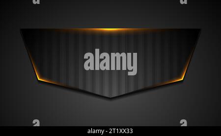 Black striped geometric shape with orange glowing lights abstract hi-tech vector background Stock Vector