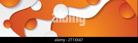 Contrast orange and white curved waves pattern. Abstract corporate wavy background with circles. Vector banner design Stock Vector