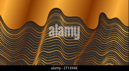 Abstract tech luxury golden futuristic corporate background with curved dotted waves. Vector design Stock Vector