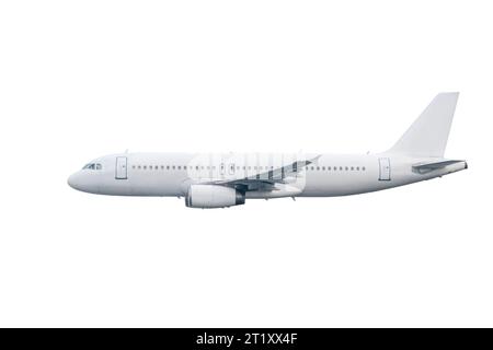 Passenger aircraft fly isolated on white background Stock Photo