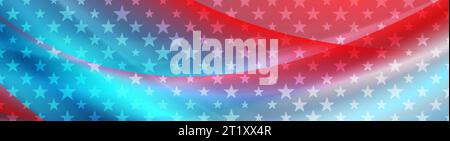 USA colors and stars abstract bright wavy background. Vector banner design Stock Vector