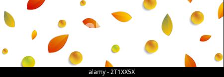 Autumn leaves and glossy beads on white background abstract web banner Stock Vector