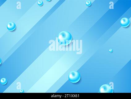 Bright blue abstract tech graphic design with 3d glossy circles. Geometric futuristic corporate background. Vector illustration Stock Vector