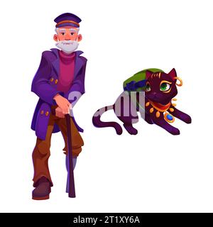 gato pirata, personagem de desenho animado do jogo, gato animal selvagem em  uma bandana e um chapéu armado com uma caveira, com um tapa-olho. 25477170  Vetor no Vecteezy