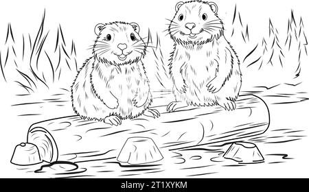 Groundhog Day February 2nd. Cute baby animal beaver.Groundhog day coloring book. Stock Vector