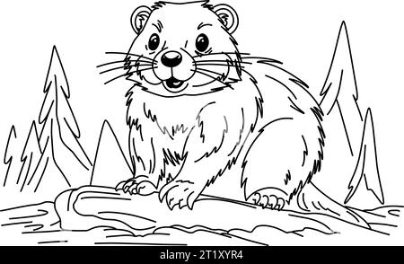 Groundhog Day February 2nd. Cute baby animal beaver.Groundhog day coloring book. Stock Vector