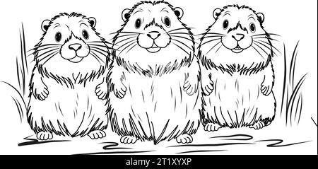 Groundhog Day February 2nd. Cute baby animal beaver.Groundhog day coloring book. Stock Vector