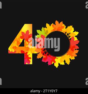Autumn number 40. Fall sale logo. Creative title. Holiday wreath with red, orange and yellow leaves. Seasonal symbol. Price coupon. Up to 40 percent Stock Vector