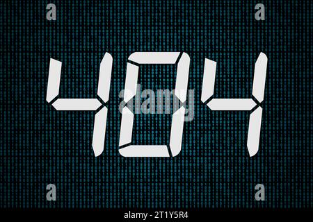 White 404 on a blue binary code background. Stock Photo