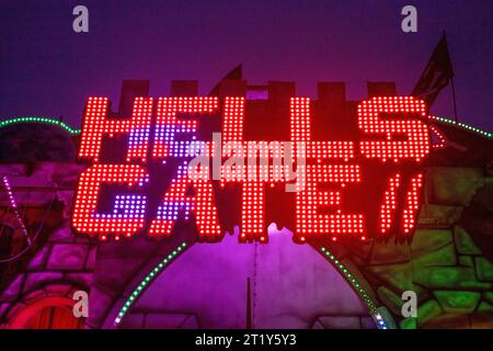 Hells Gate sign,Alresford fair, Hampshire, England, United Kingdom. Stock Photo